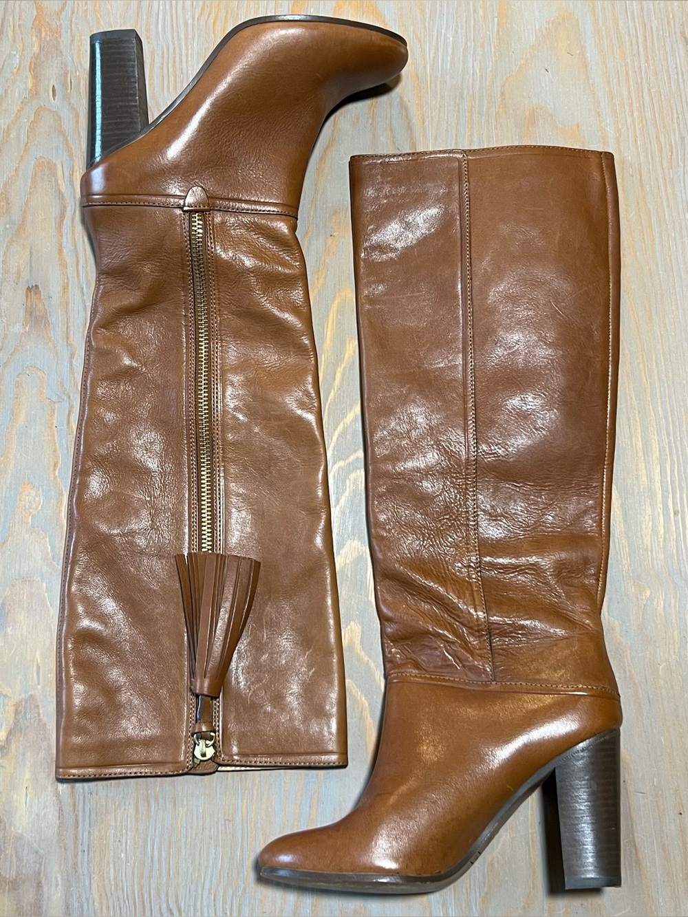 Coach Therese tall brown leather riding heeled boots size 6.5